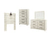Cambeck Twin Panel Headboard Bed with Mirrored Dresser and Chest in Whitewash - PKG002954