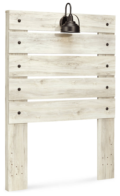 Cambeck Twin Panel Headboard Bed with Mirrored Dresser, Chest and 2 Nightstands in Whitewash - PKG002956