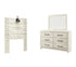 Cambeck Twin Panel Headboard Bed with Mirrored Dresser in Whitewash - PKG002951