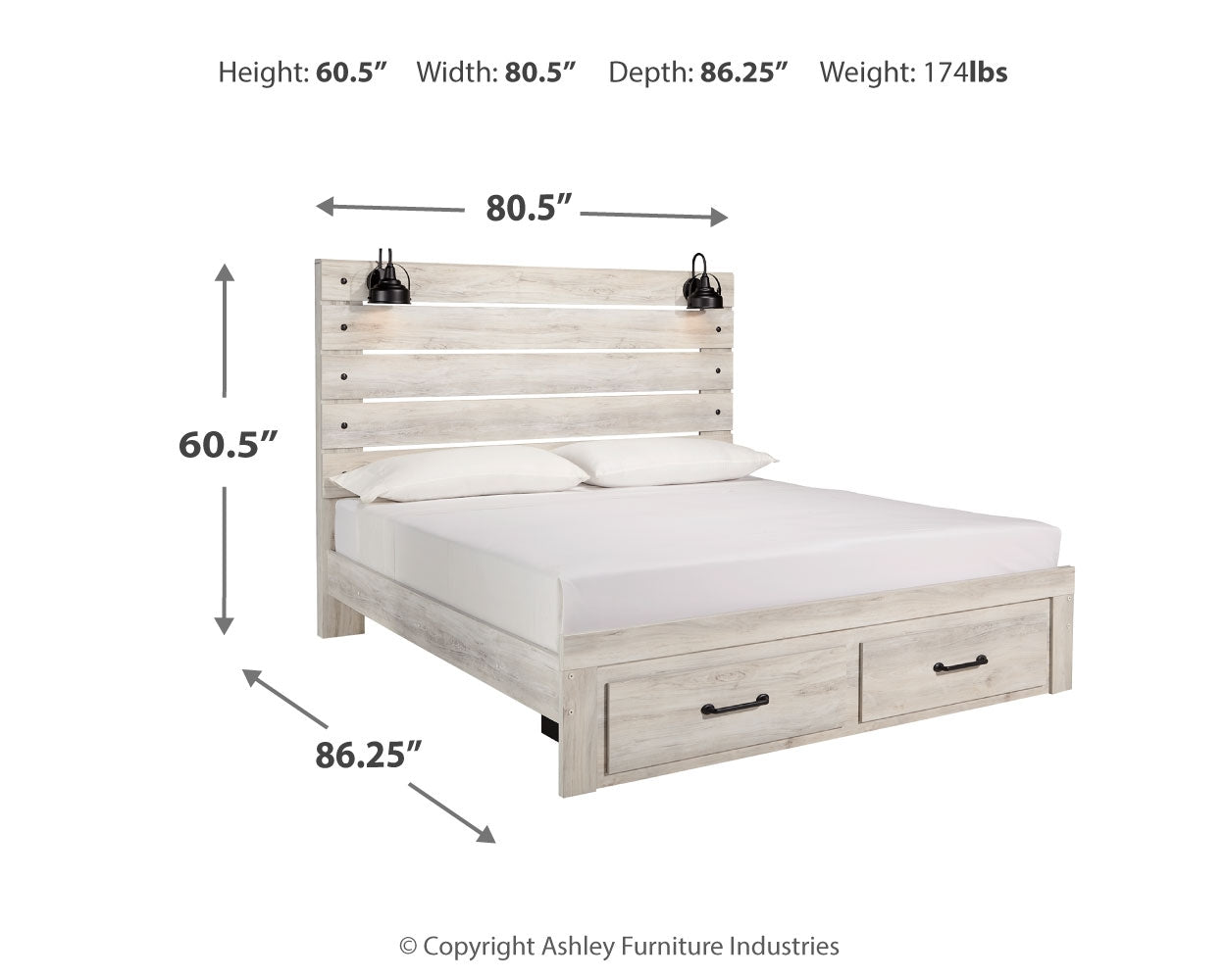 Cambeck Whitewash King Panel Storage Bed, Dresser and Nightstand - B192B65