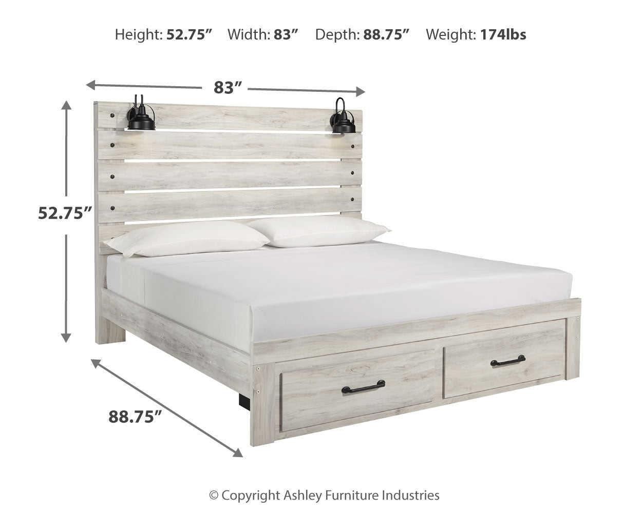 Cambeck Whitewash King Storage Bed, 2 Dressers, Mirror, and 2 Nightstands - B192B104