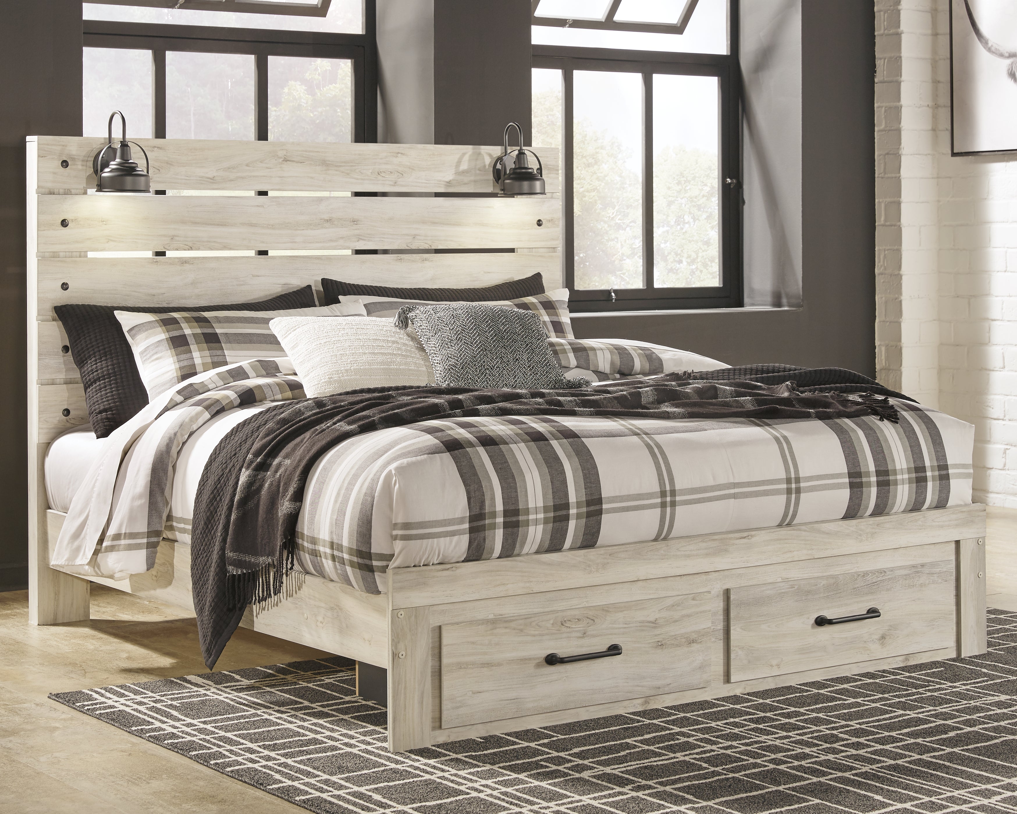 Cambeck Whitewash King Storage Bed, 2 Dressers, Mirror, and 2 Nightstands - B192B104