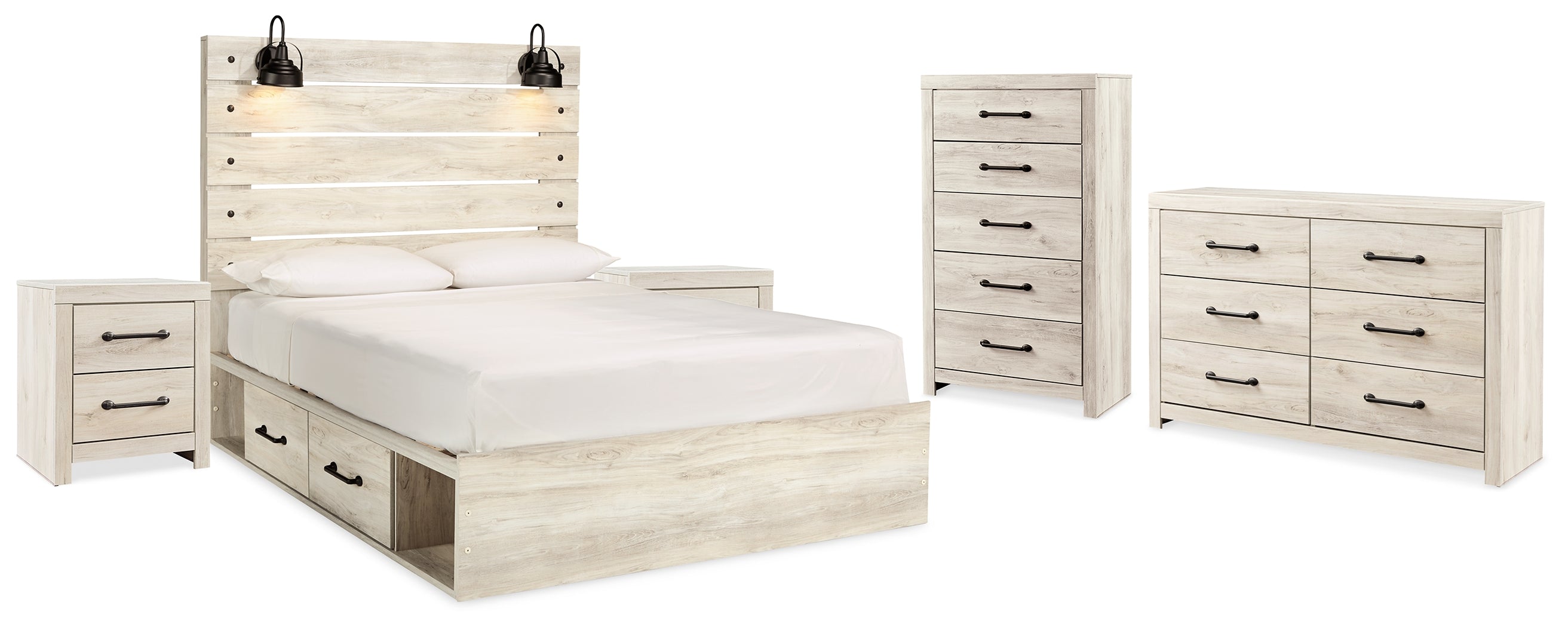 Cambeck Whitewash King Storage Bed, Dresser, Chest and 2 Nightstands - B192B107