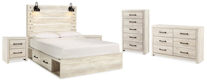 Cambeck Whitewash King Storage Bed, Dresser, Chest and 2 Nightstands - B192B107