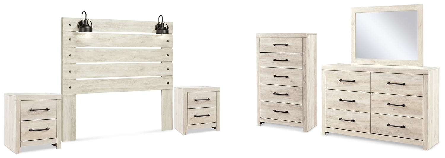 Cambeck Whitewash Queen Panel Headboard, Dresser, Mirror, Chest and 2 Nightstands - B192B82