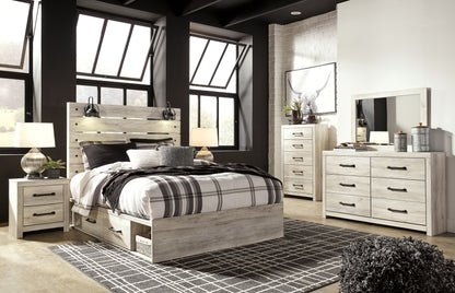 Cambeck Whitewash Queen Panel Storage Bed, Dresser, Mirror, 2 Chests and 2 Nightstands - B192B90