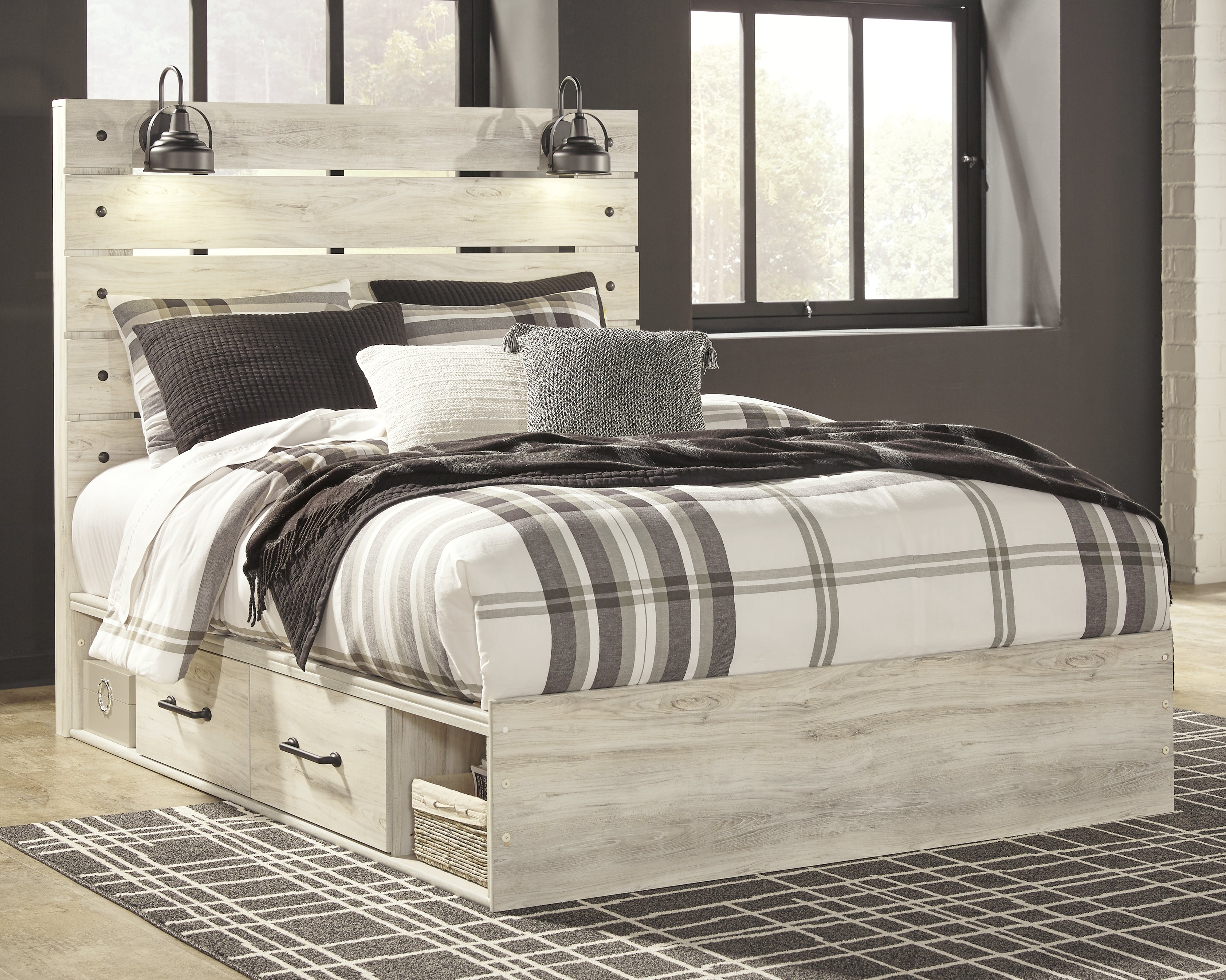 Cambeck Whitewash Queen Panel Storage Bed, Dresser, Mirror, 2 Chests and 2 Nightstands - B192B90