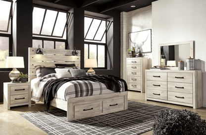Cambeck Whitewash Queen Panel Storage Bed, Dresser, Mirror and Nightstand - B192B91