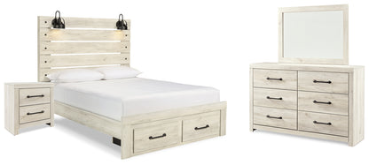 Cambeck Whitewash Queen Panel Storage Bed, Dresser, Mirror and Nightstand - B192B91
