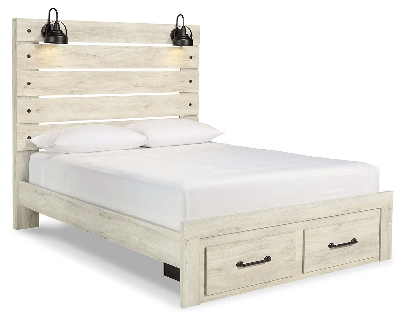 Cambeck Whitewash Queen Panel Storage Bed, Dresser, Mirror and Nightstand - B192B91