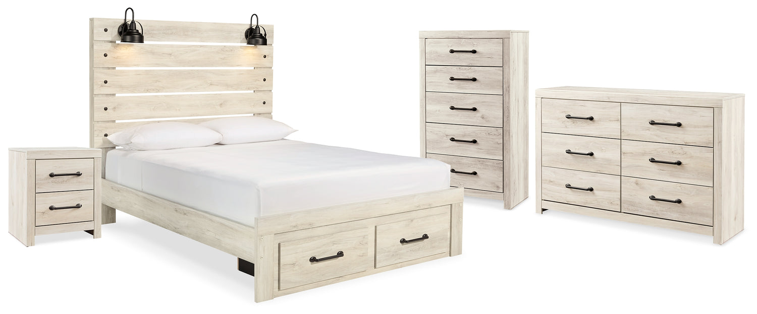 Cambeck Whitewash Queen Storage Bed, Dresser, Chest and Nightstand - B192B96