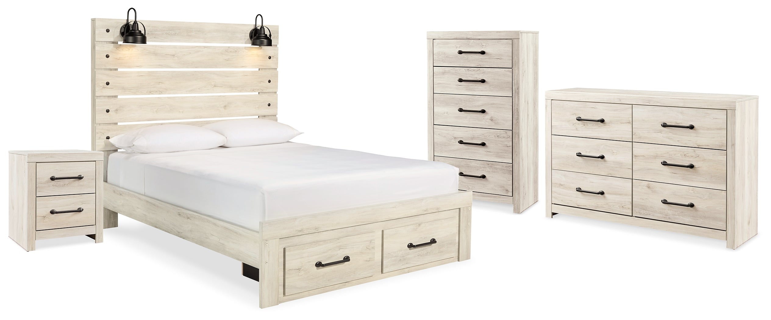 Cambeck Whitewash Queen Storage Bed, Dresser, Chest and Nightstand - B192B96