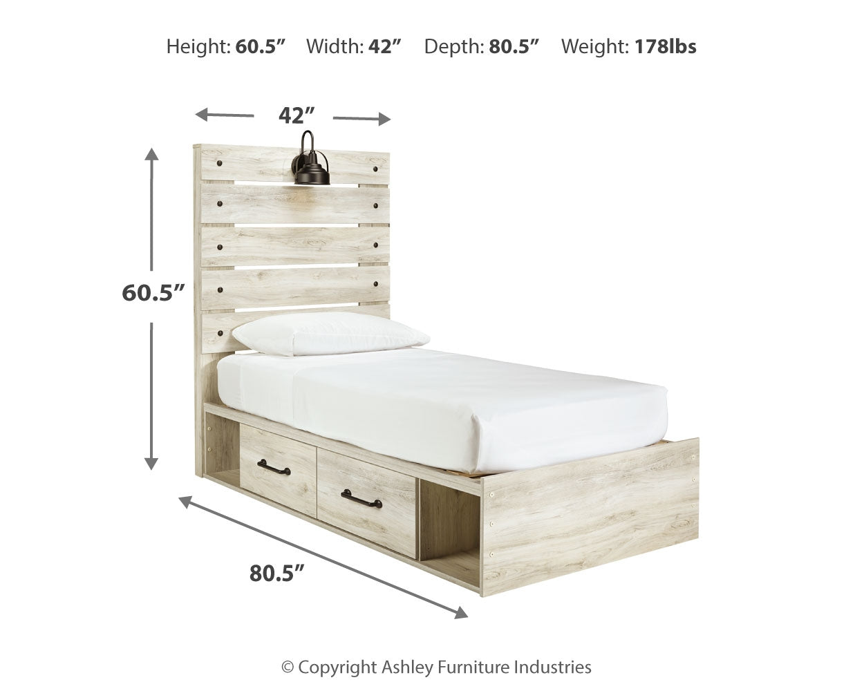 Cambeck Whitewash Twin Panel Bed, Dresser, Chest and Nightstand - B192B84