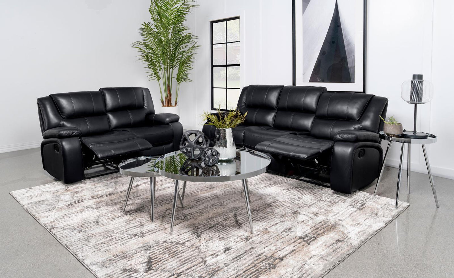 Camila Black 2-Piece Upholstered Motion Reclining Sofa Set from Coaster - Luna Furniture
