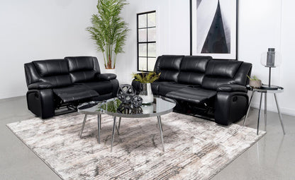 Camila Black 2-Piece Upholstered Motion Reclining Sofa Set from Coaster - Luna Furniture