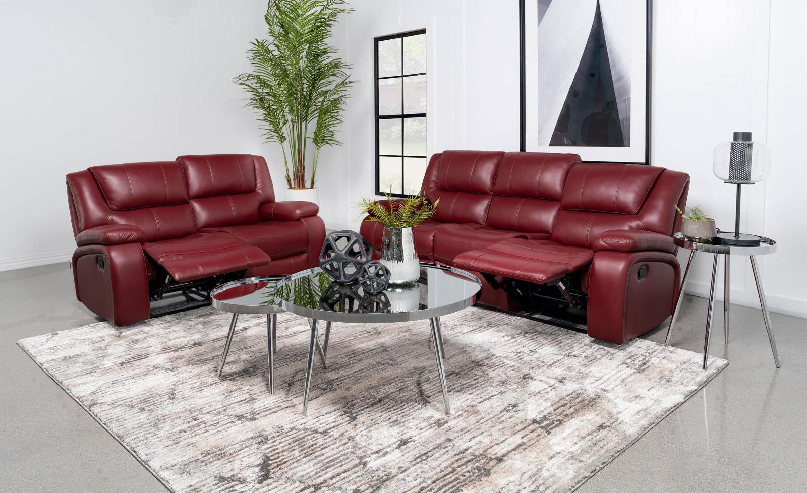 Camila Red Faux Leather 2-Piece Reclining Sofa Set from Coaster - Luna Furniture