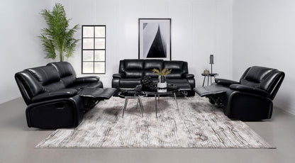 Camila Black 3-Piece Upholstered Motion Reclining Sofa Set from Coaster - Luna Furniture