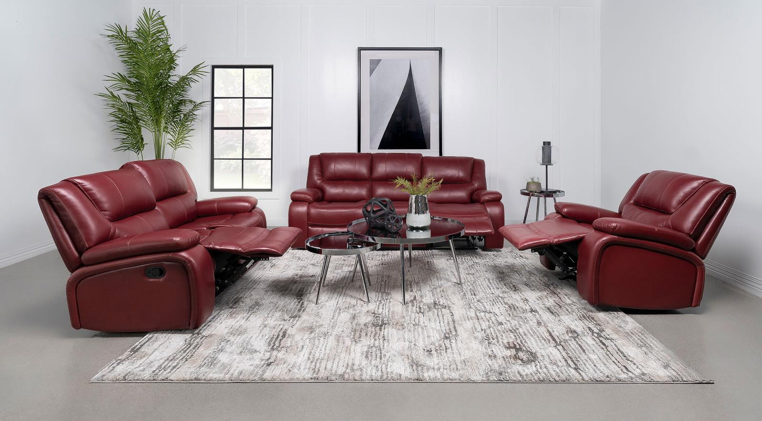 Camila Red Faux Leather 3-Piece Reclining Sofa Set from Coaster - Luna Furniture
