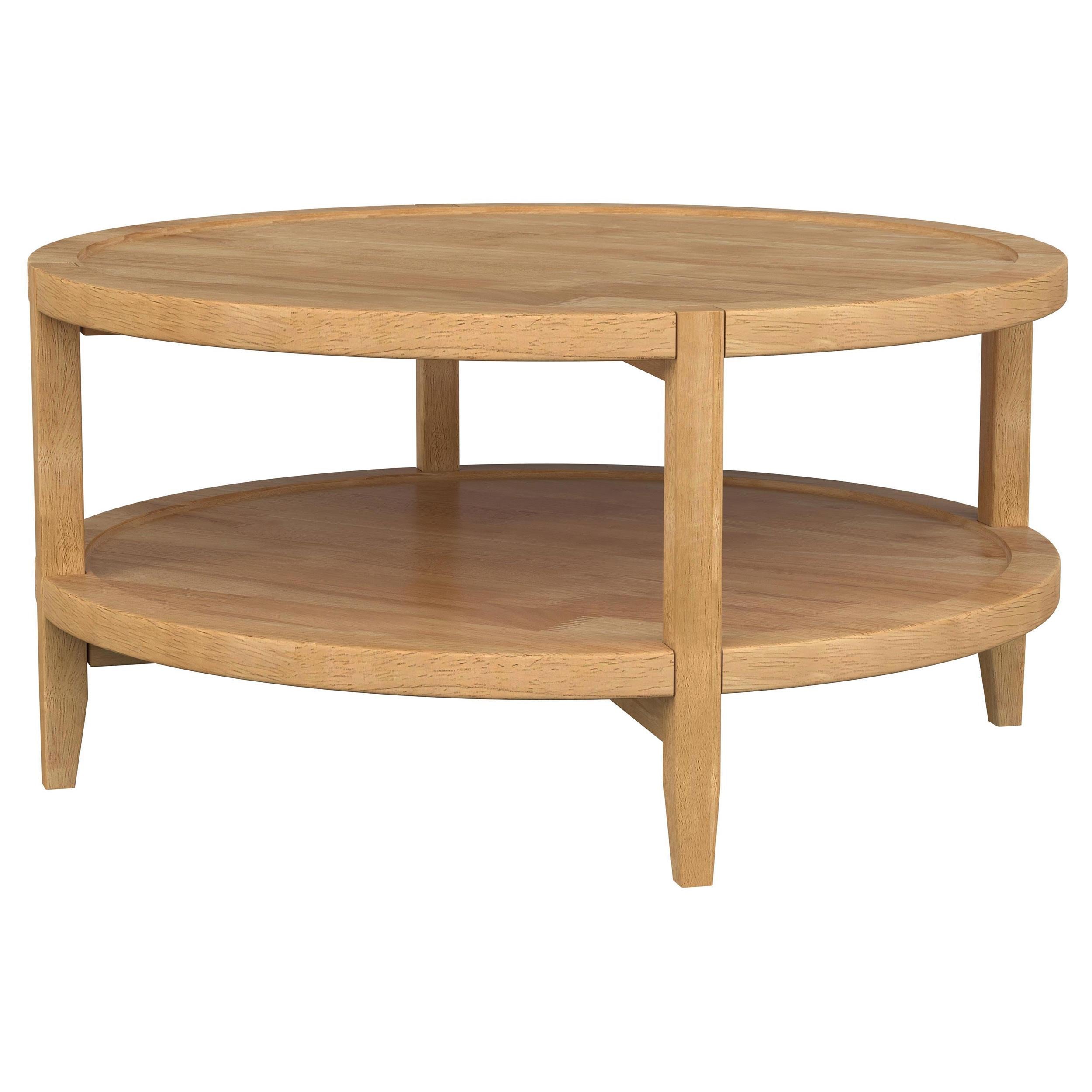 Camillo Round Solid Wood Coffee Table with Shelf Maple Brown - 709698