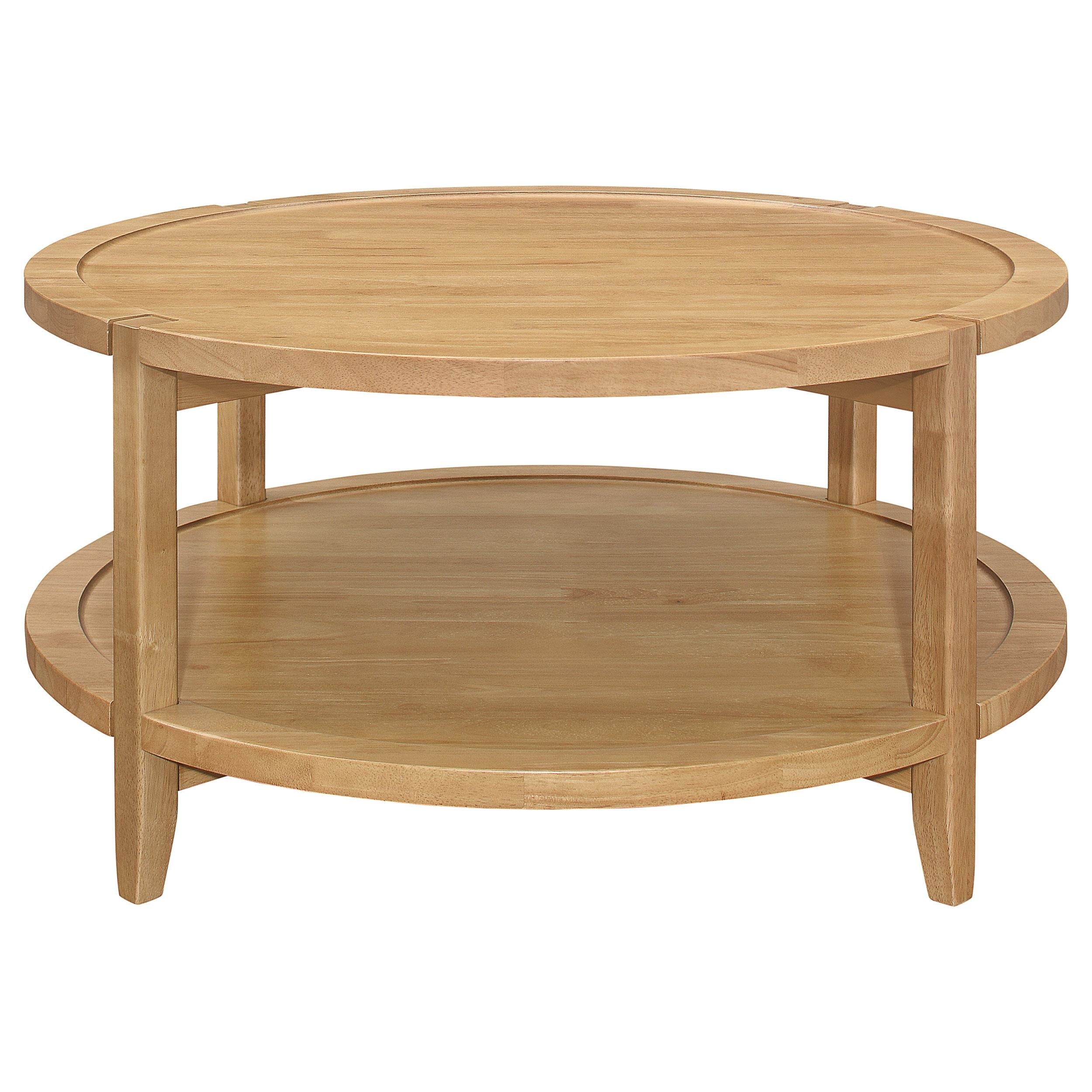 Camillo Round Solid Wood Coffee Table with Shelf Maple Brown - 709698