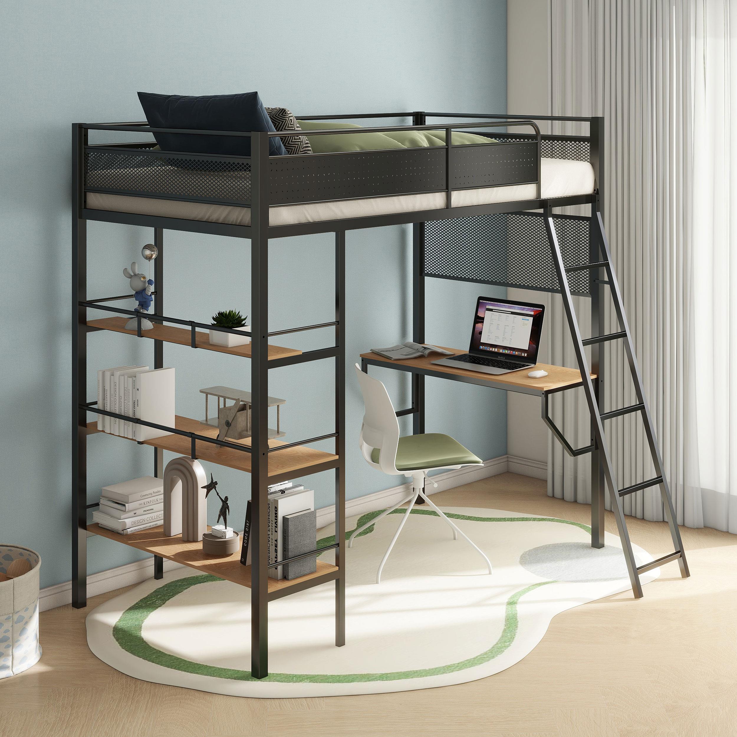 Campus 3-shelf Metal Twin Workstation Loft Bed Matte Black - 460332BLK