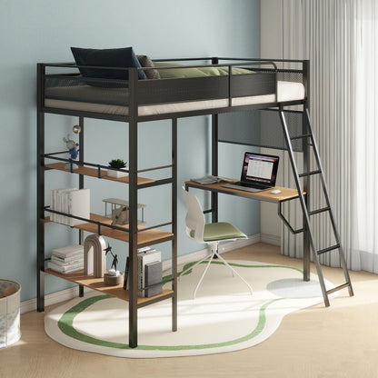 Campus 3-shelf Metal Twin Workstation Loft Bed Matte Black - 460332BLK