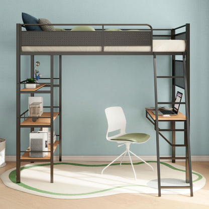 Campus 3-shelf Metal Twin Workstation Loft Bed Matte Black - 460332BLK