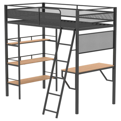 Campus 3-shelf Metal Twin Workstation Loft Bed Matte Black - 460332BLK