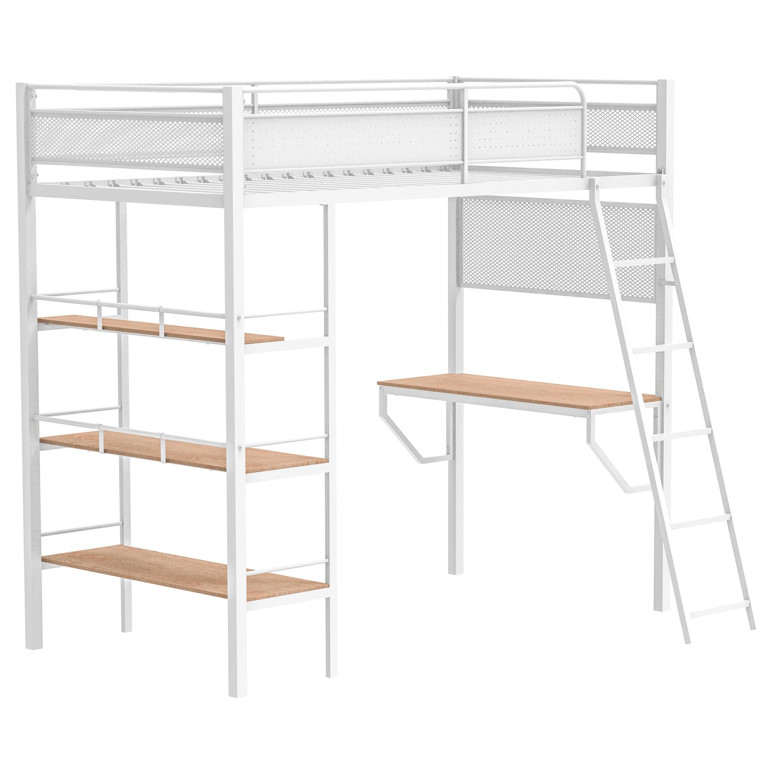 Campus 3-shelf Metal Twin Workstation Loft Bed Matte White - 460332WHT