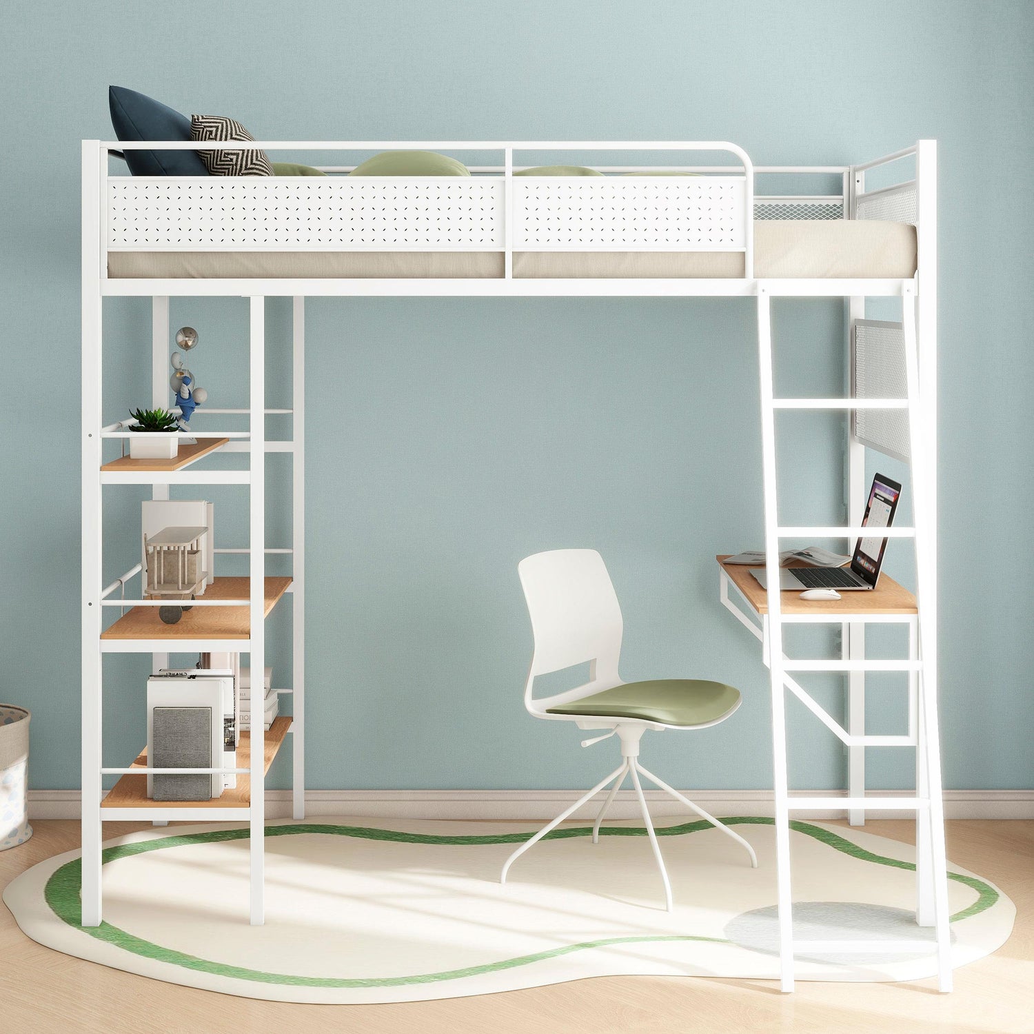 Campus 3-shelf Metal Twin Workstation Loft Bed Matte White - 460332WHT