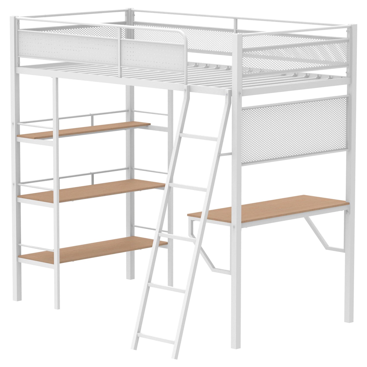 Campus 3-shelf Metal Twin Workstation Loft Bed Matte White - 460332WHT