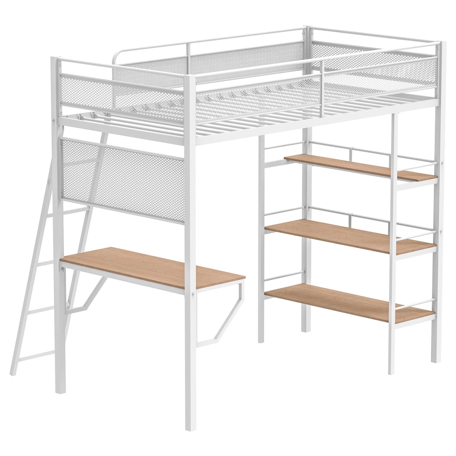 Campus 3-shelf Metal Twin Workstation Loft Bed Matte White - 460332WHT