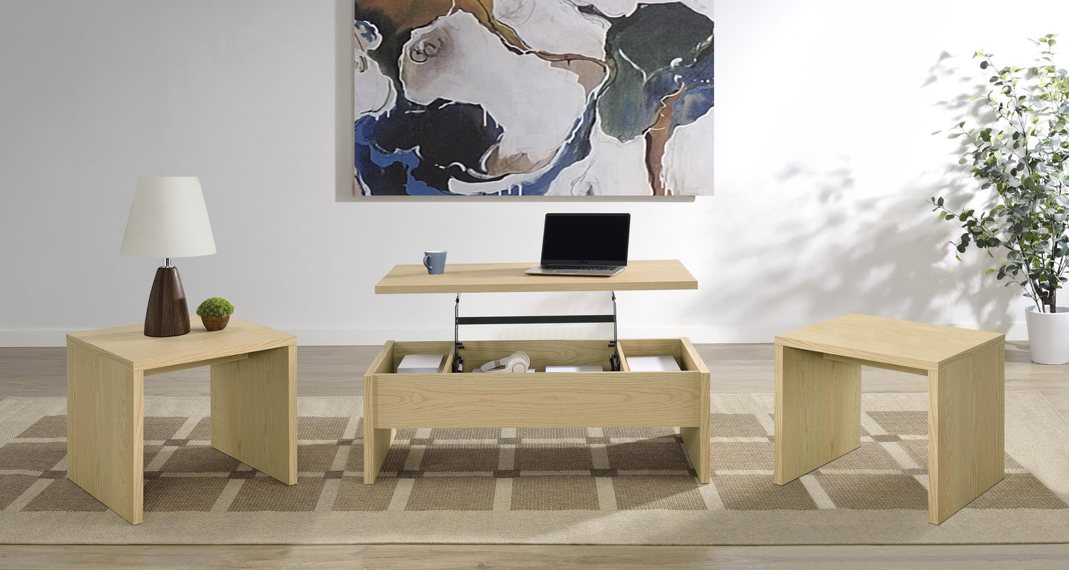 Canoga 3-piece Lift Top Cocktail Coffee Table Set Light Oak - 706348-S3