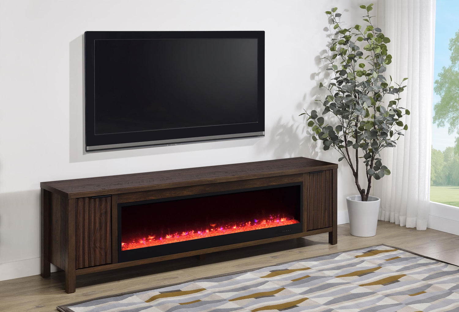 Carey 79-inch TV Stand Fireplace Media Console Dark Pine - 722823