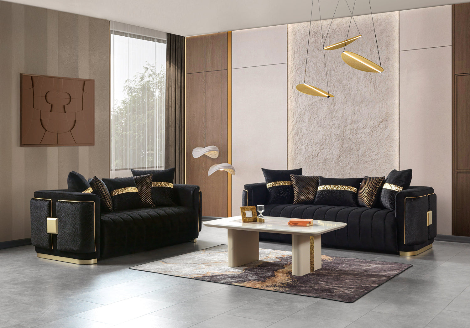Carlina Black Velvet Loveseat - CARLINABK-L