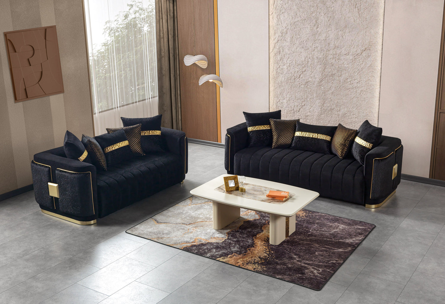 Carlina Black Velvet Sofa &amp; Loveseat - CARLINABK-SL