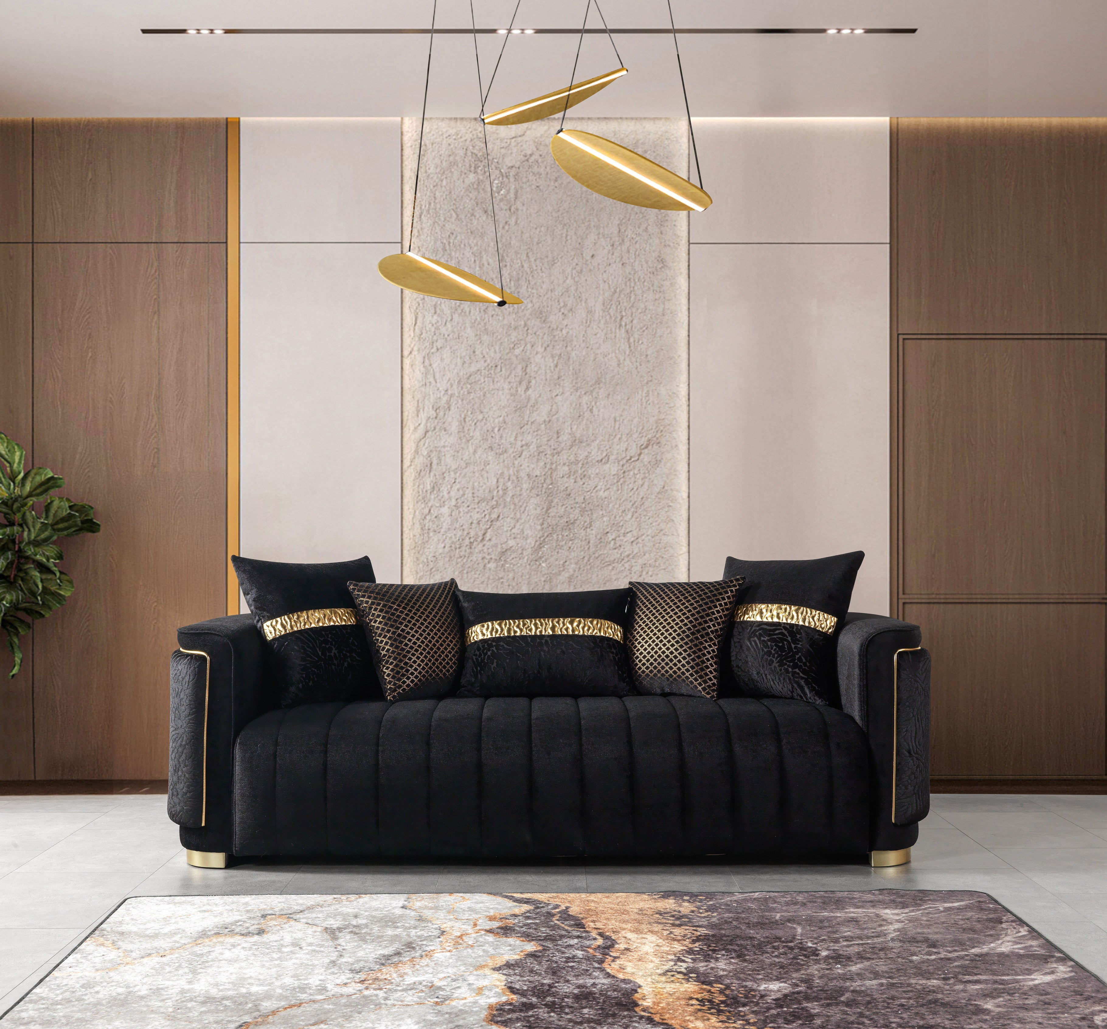 Carlina Black Velvet Sofa &amp; Loveseat - CARLINABK-SL