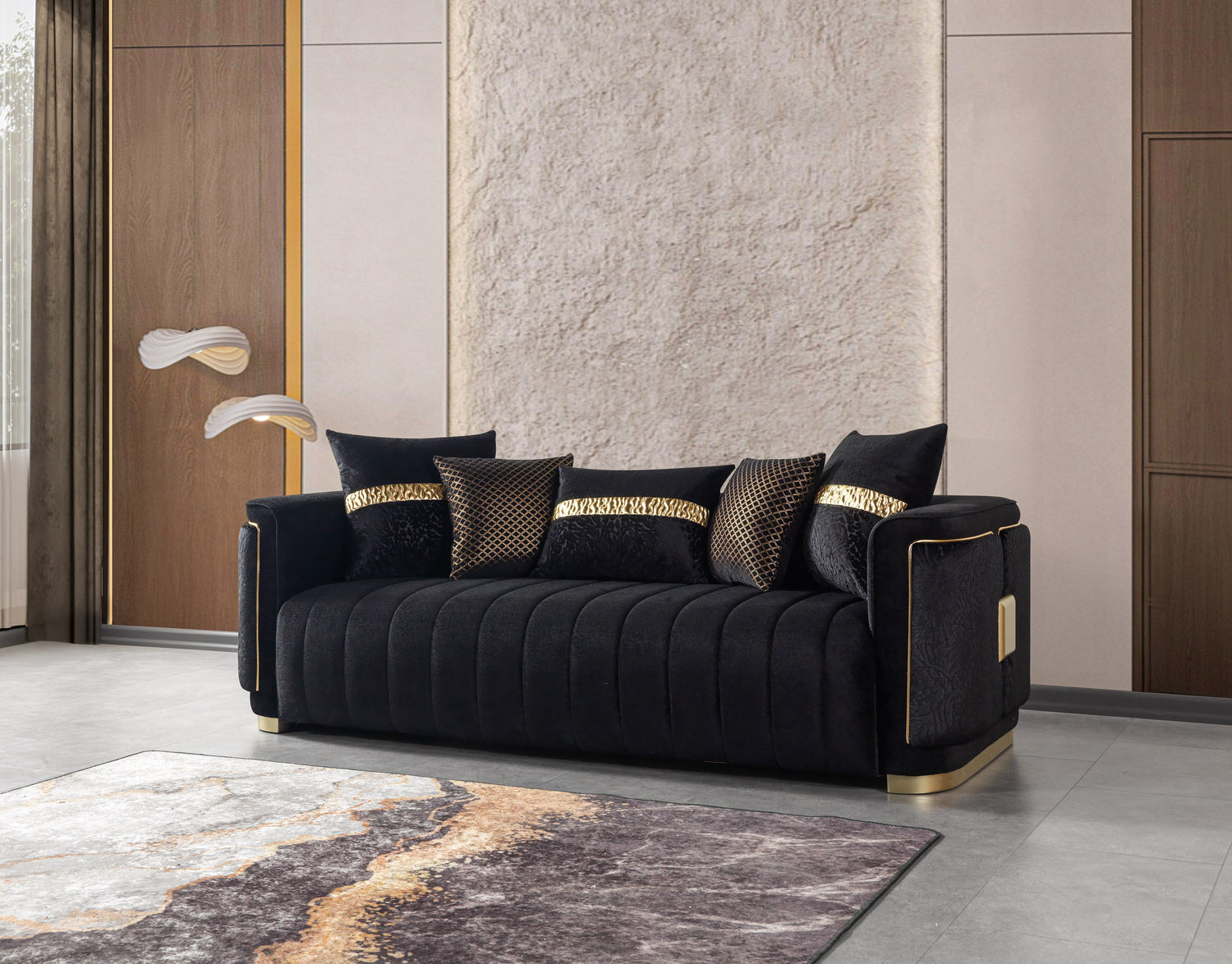 Carlina Black Velvet Sofa &amp; Loveseat - CARLINABK-SL