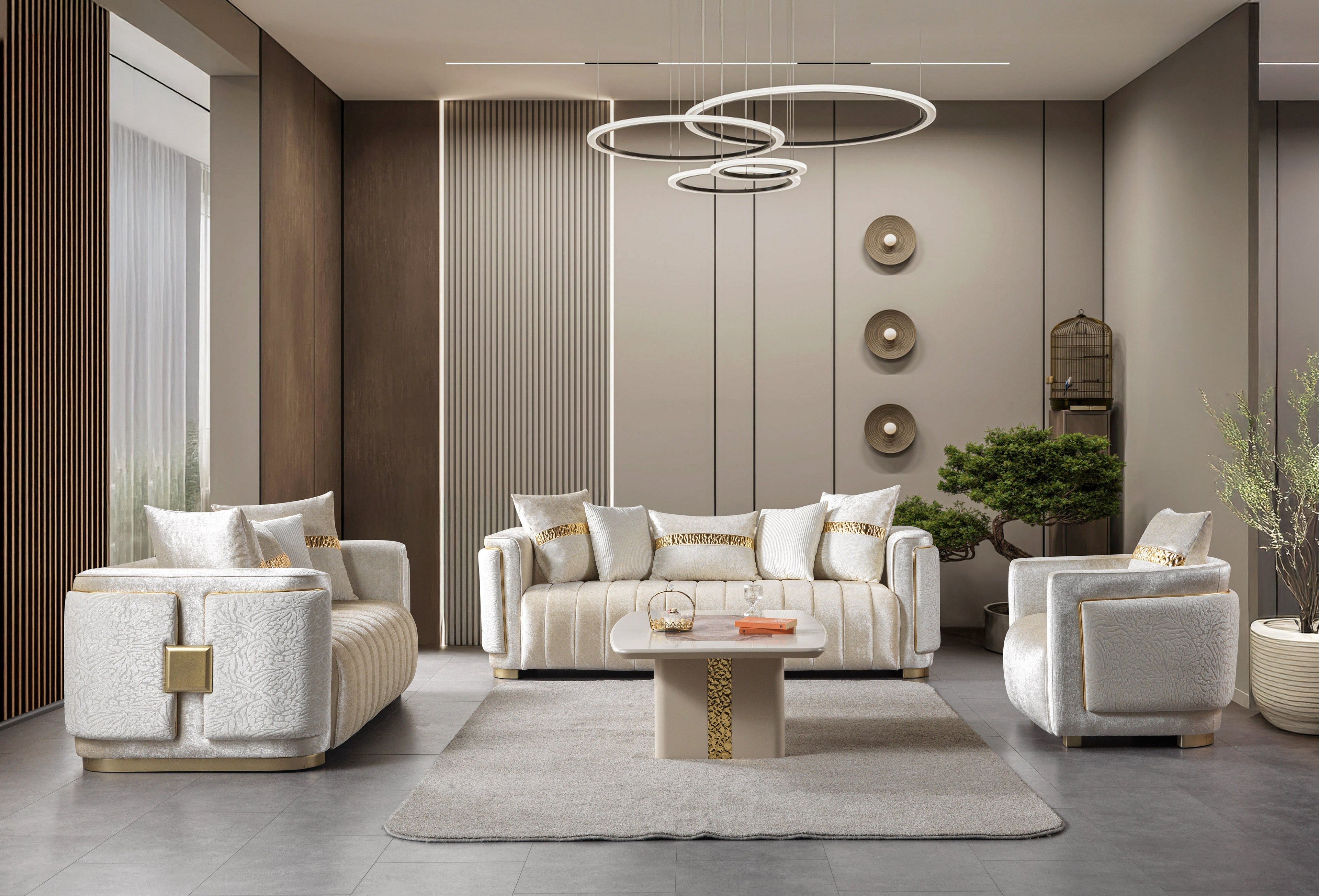 Carlina Ivory Velvet Sofa &amp; Loveseat - CARLINAIV-SL