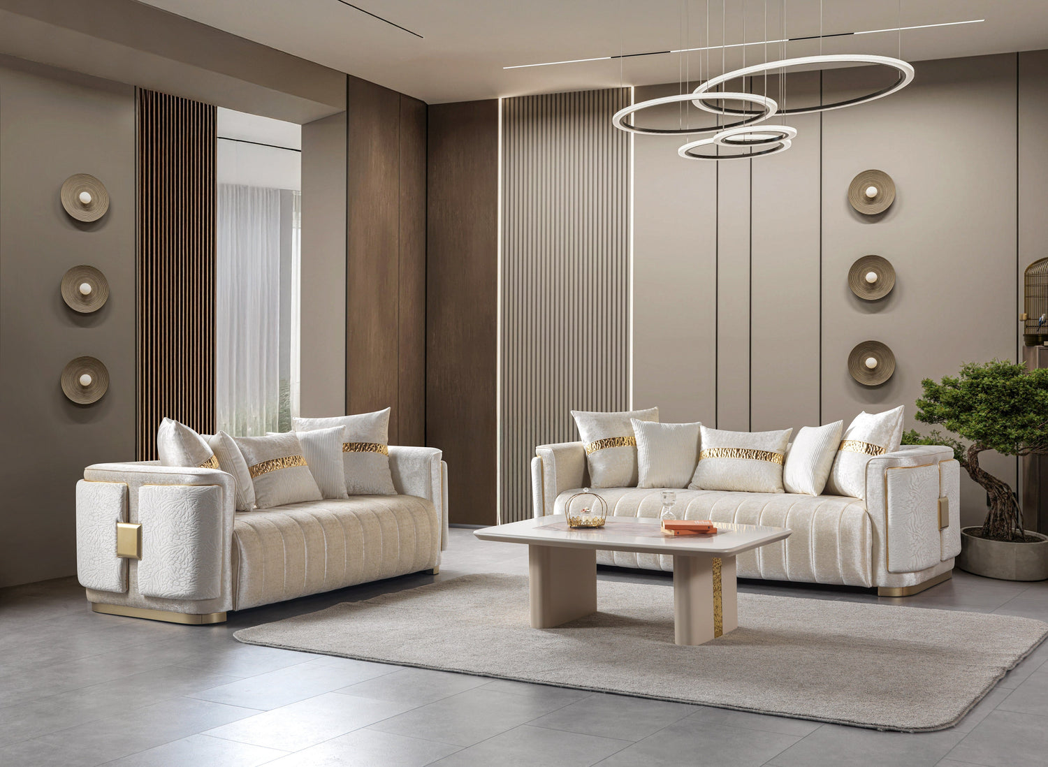 Carlina Ivory Velvet Sofa &amp; Loveseat - CARLINAIV-SL