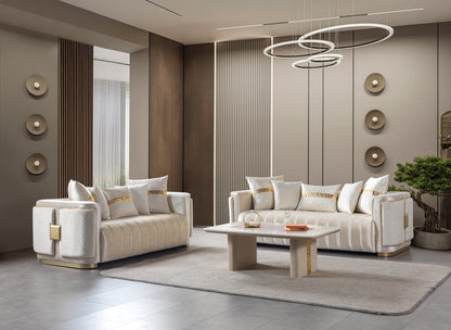 Carlina Ivory Velvet Sofa &amp; Loveseat - CARLINAIV-SL