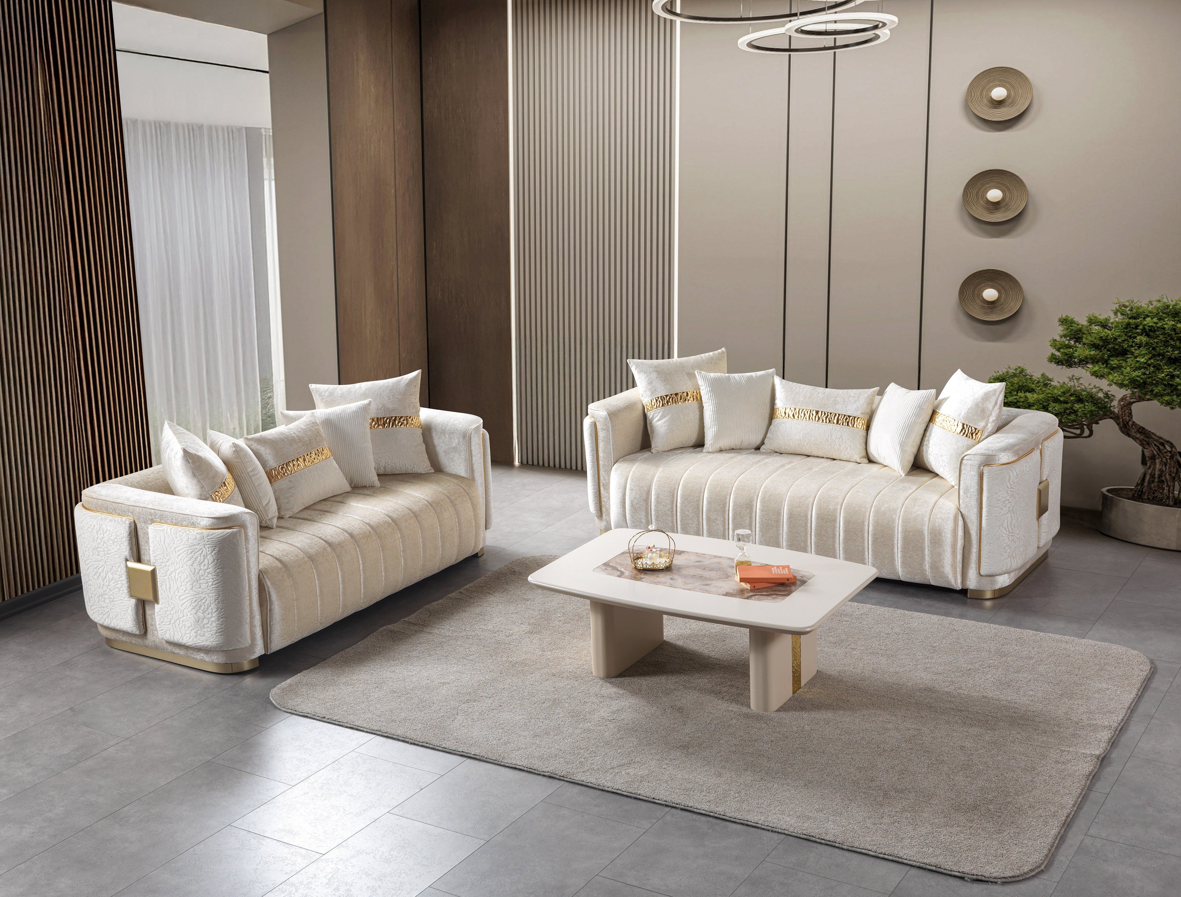 Carlina Ivory Velvet Sofa &amp; Loveseat - CARLINAIV-SL
