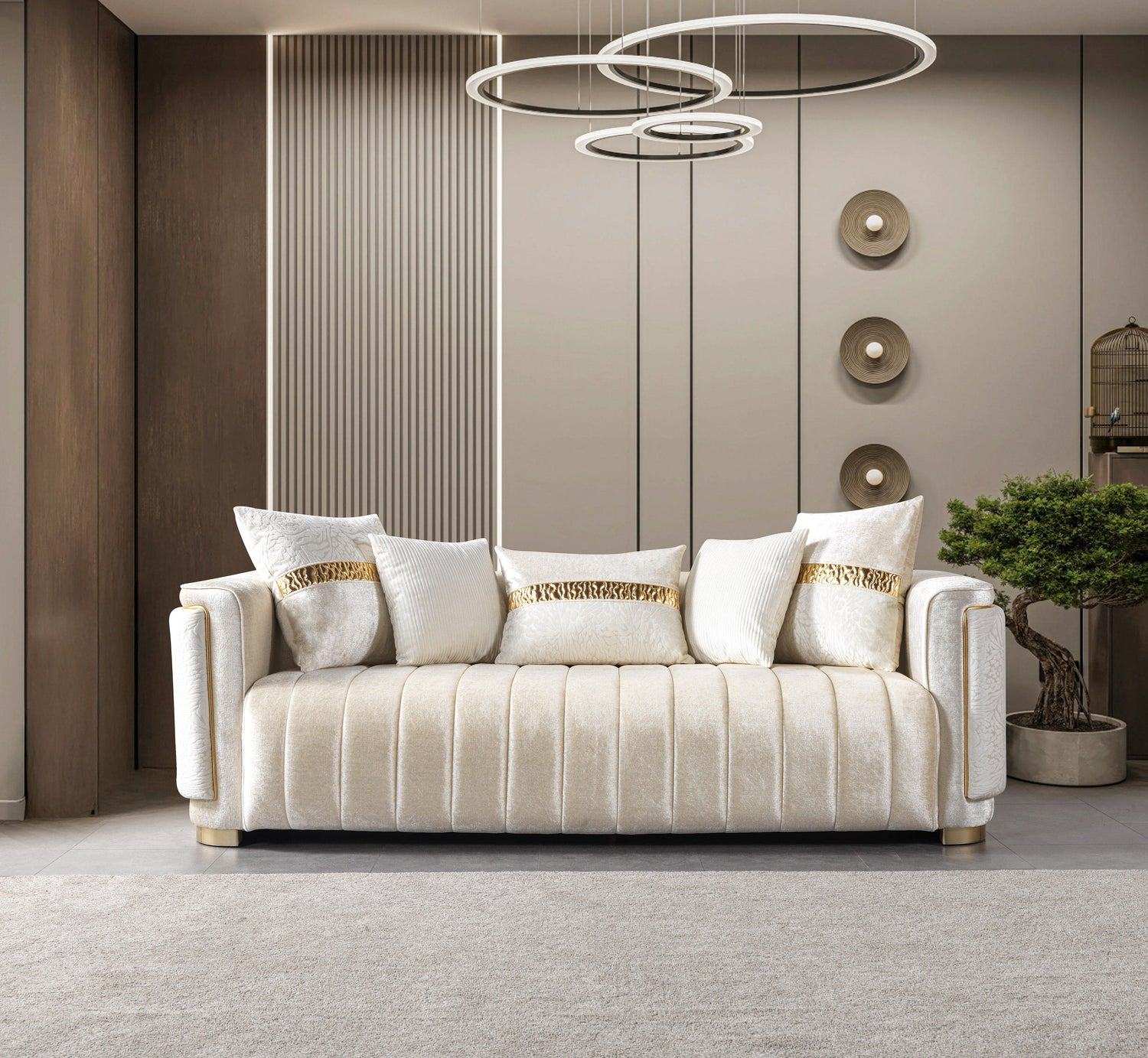 Carlina Ivory Velvet Sofa &amp; Loveseat - CARLINAIV-SL