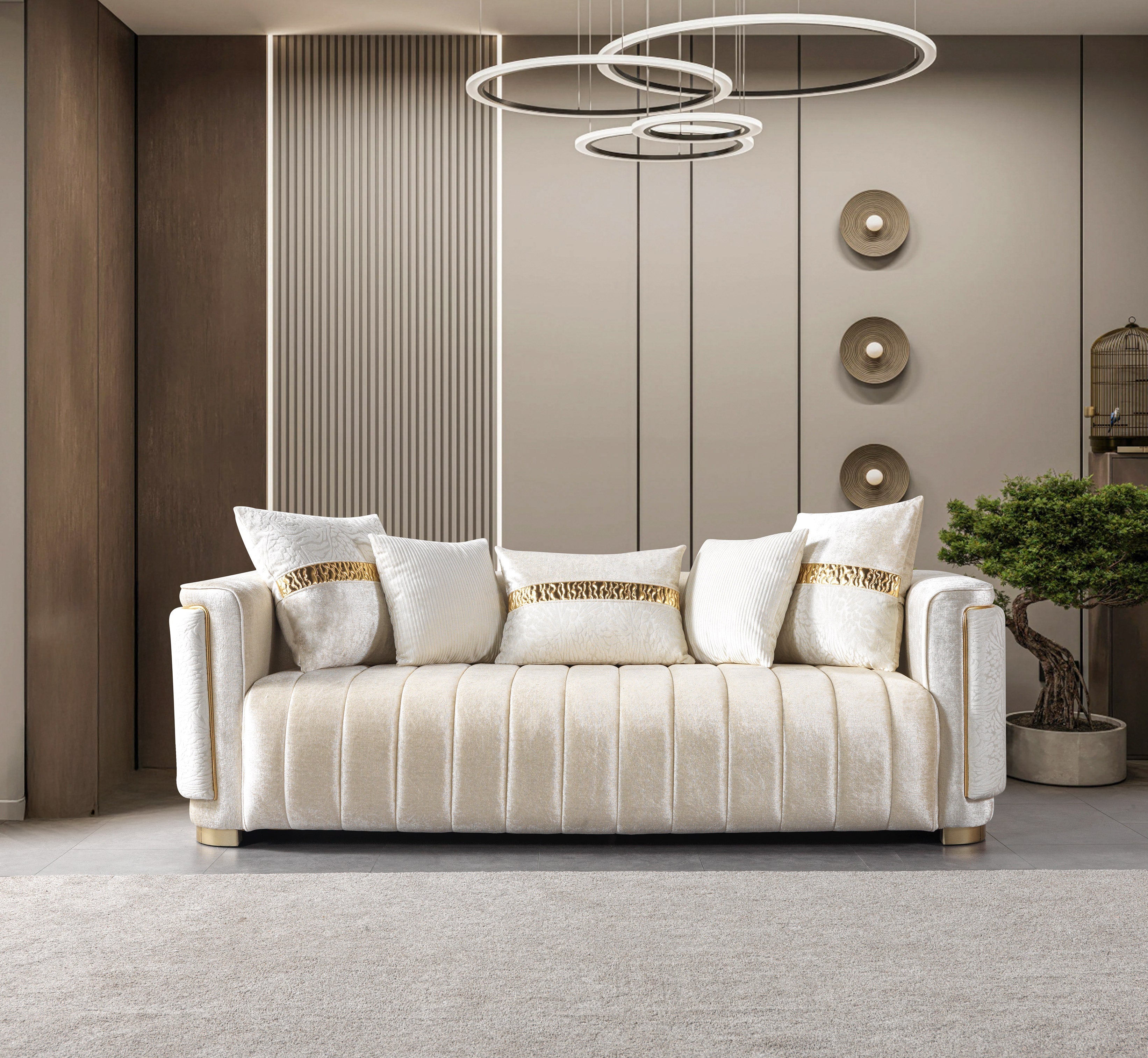 Carlina Ivory Velvet Sofa &amp; Loveseat - CARLINAIV-SL