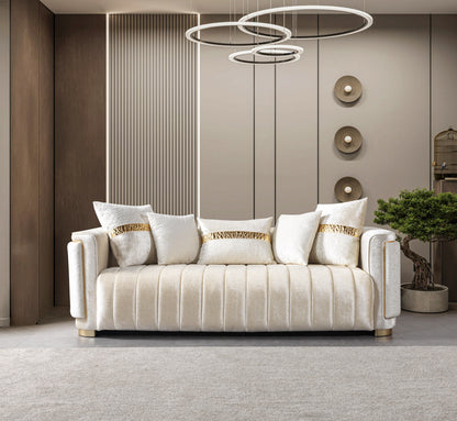 Carlina Ivory Velvet Sofa &amp; Loveseat - CARLINAIV-SL