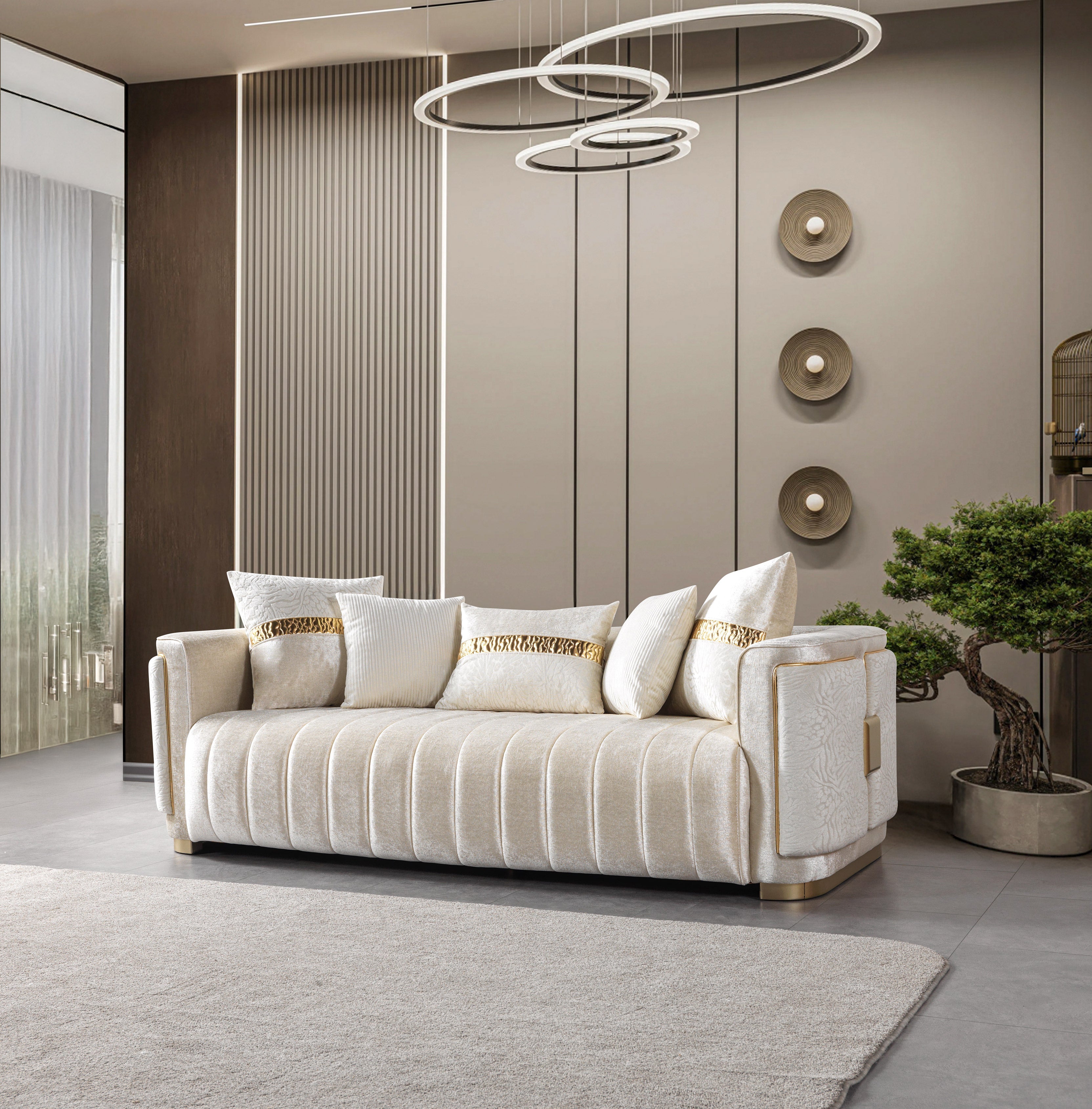 Carlina Ivory Velvet Sofa &amp; Loveseat - CARLINAIV-SL