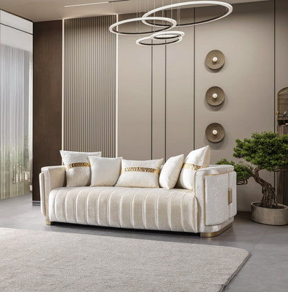 Carlina Ivory Velvet Sofa &amp; Loveseat - CARLINAIV-SL