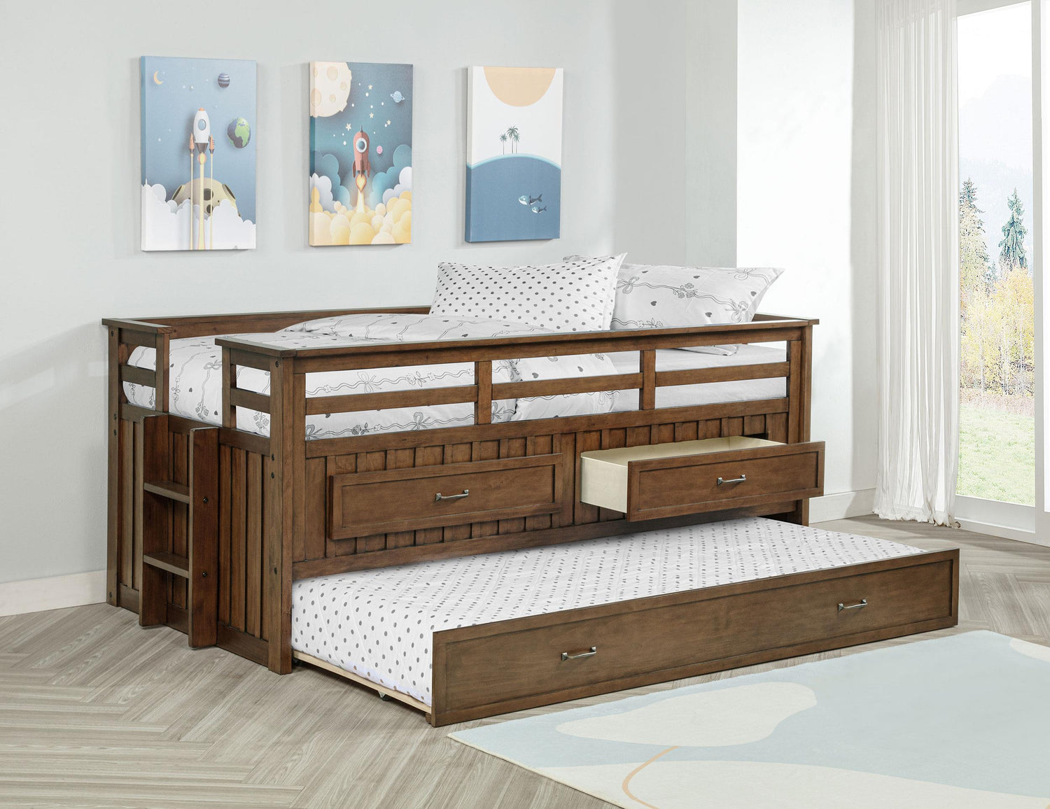 Carlsbad Wood Twin Captains Bed With Trundle Medium Brown - 400716T