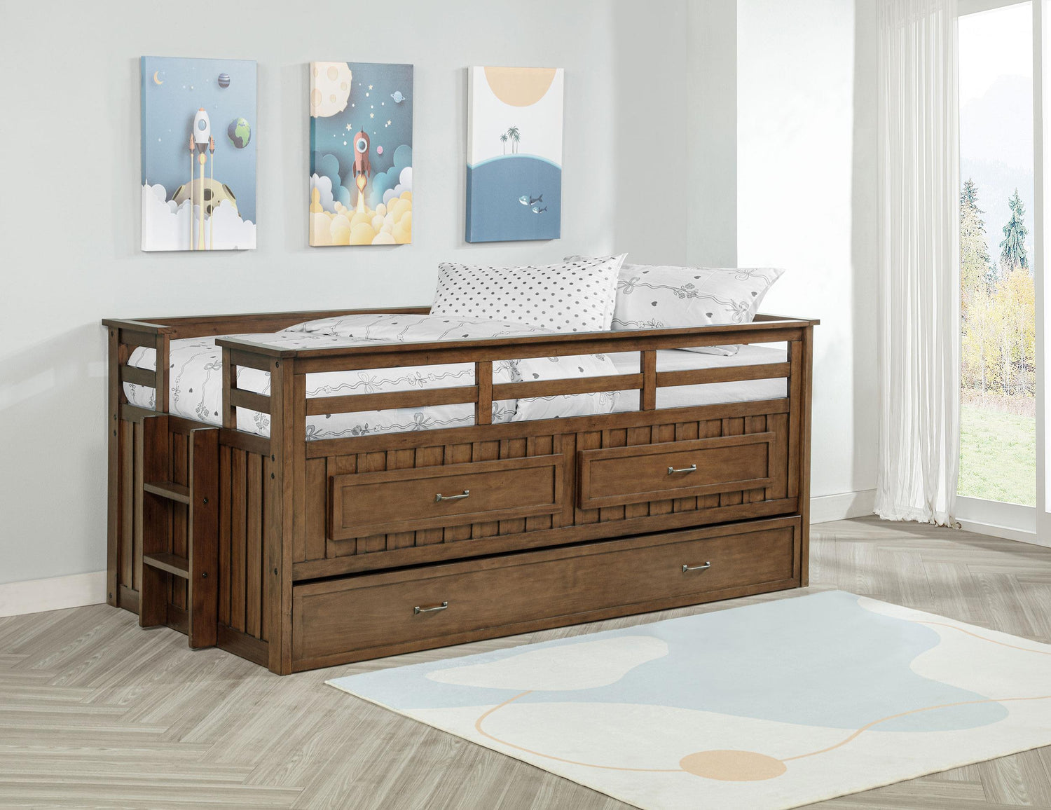 Carlsbad Wood Twin Captains Bed With Trundle Medium Brown - 400716T