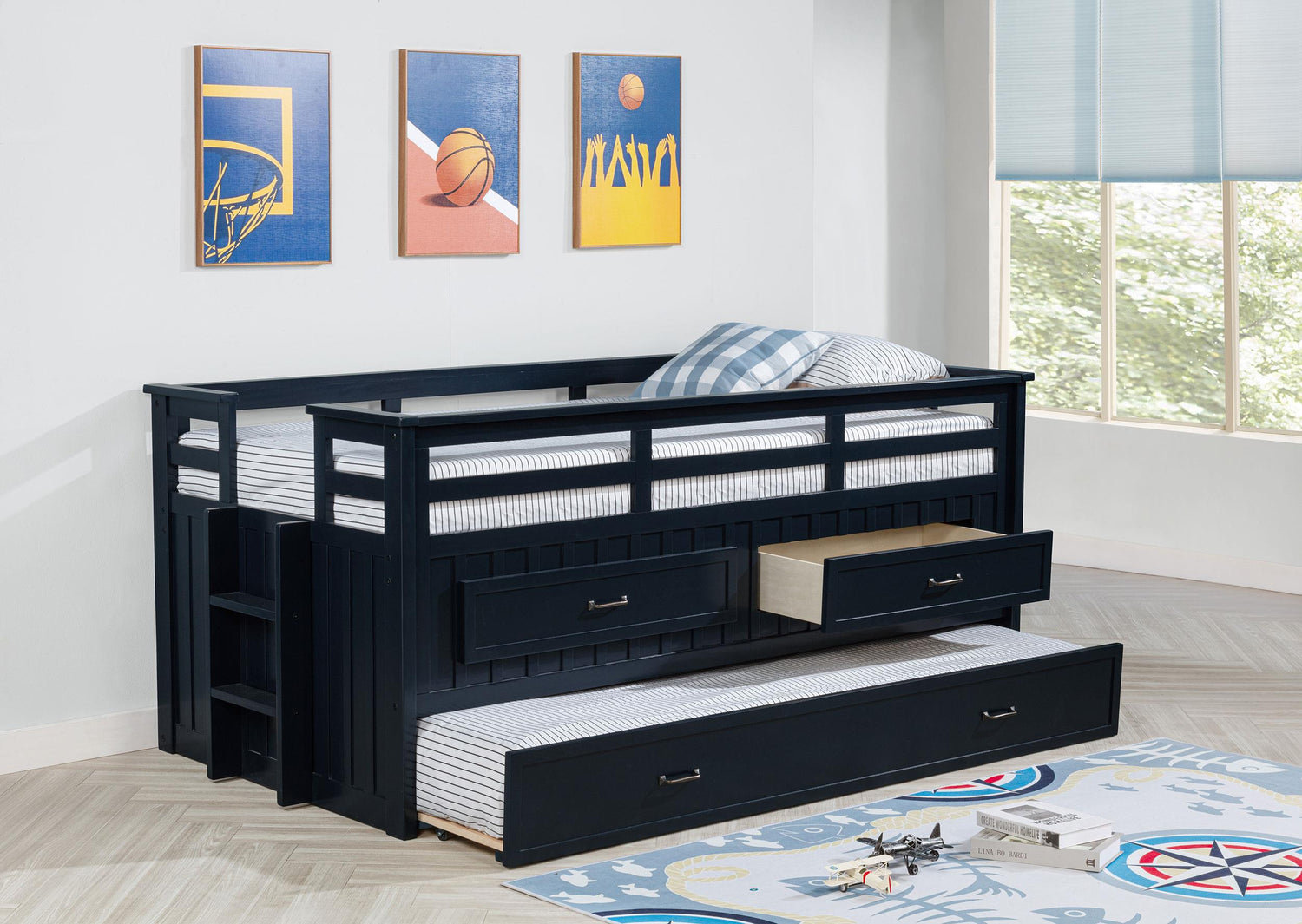Carlsbad Wood Twin Captains Bed With Trundle Navy Blue - 401980T